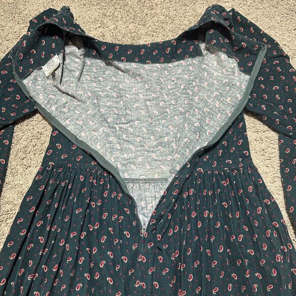 Vtg Laura Ashley Green Corduroy Paisley Cottage Prairie Long Sleeve Midi Dress - Picture 10 of 11